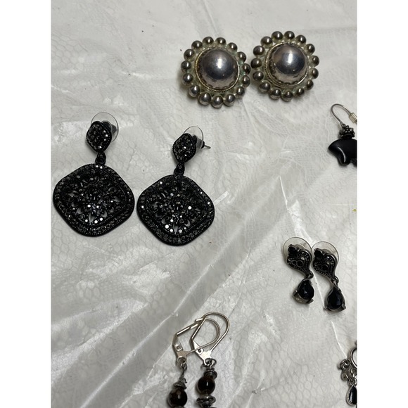 Vintage Costume Earring Lot 12 Pairs, Sterling Silver - Picture 5 of 7